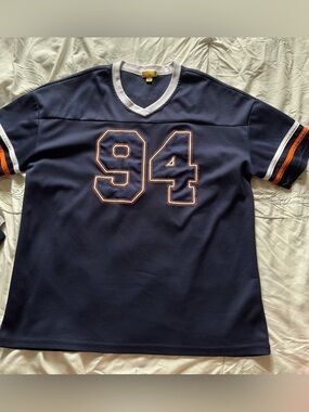 Navy Jersey with White and Orange Accents